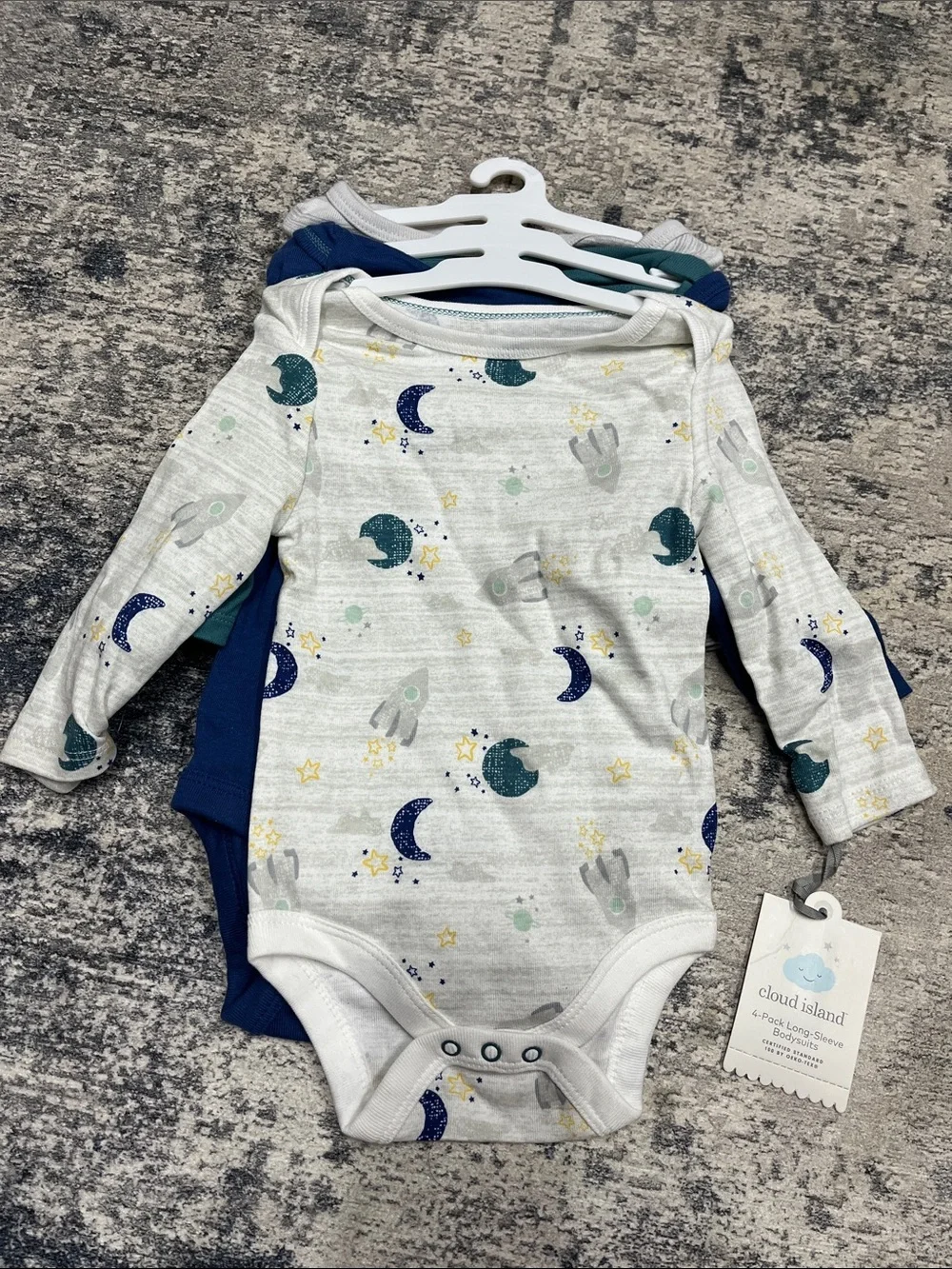 Cloud Island Space Rocket & Moon Print Long-Sleeve Onesies